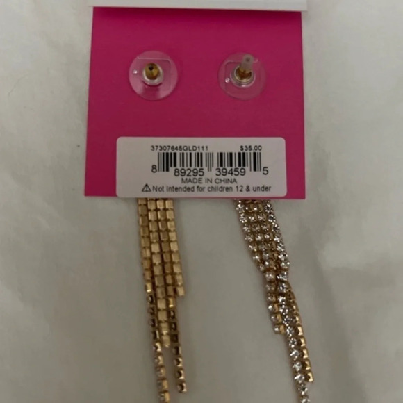 BETSEY JOHNSON Vintage Retired Rare Crystal-Studded Long Chandelier Earrings NWT - Picture 2 of 2